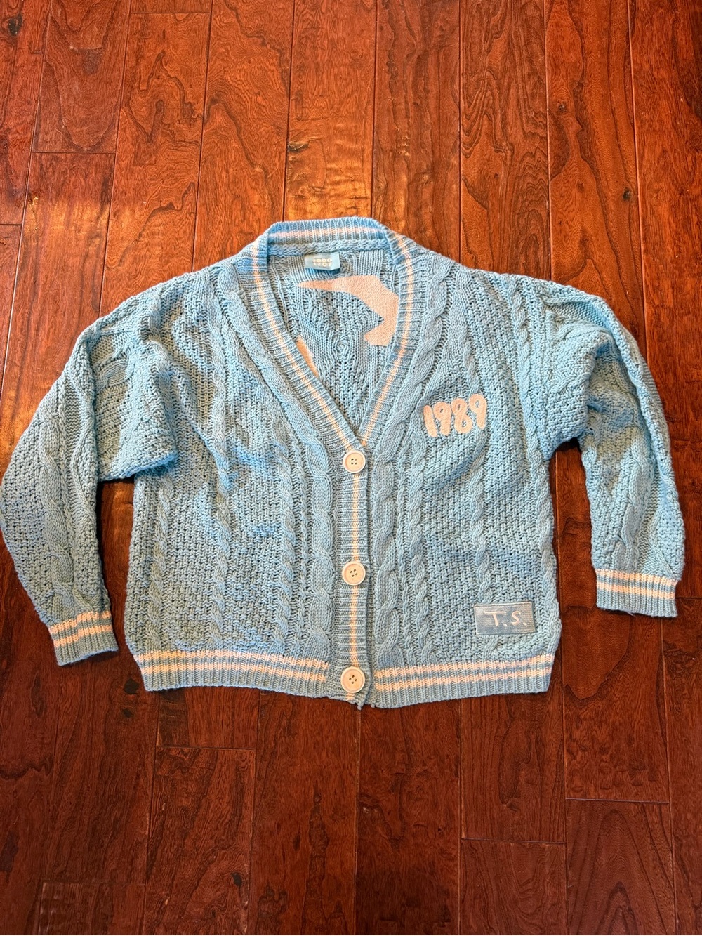 Taylor’s Version Official Merch Light Blue Cable Knit Cardigan 1989 Patch XS